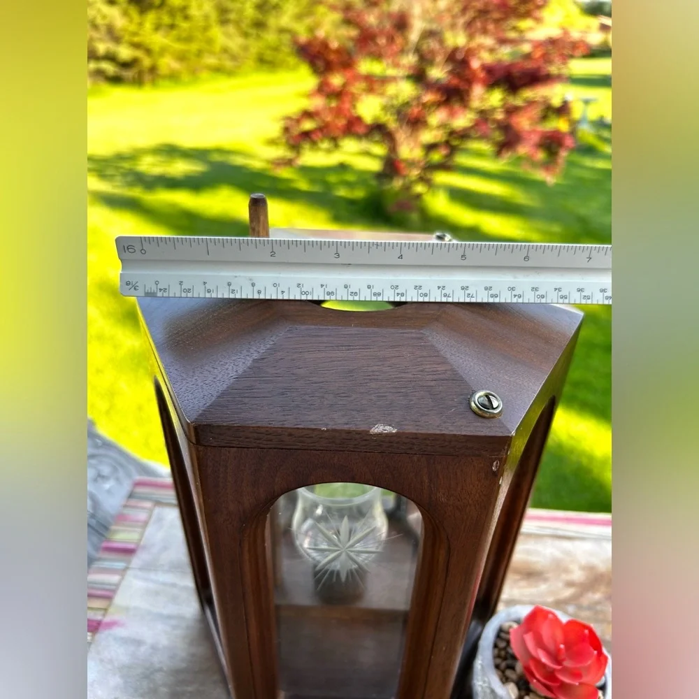 VTGKrantz Colonial WoodKrafts Hand Crafted Candle Holder Etched Glass Hexagonal